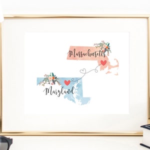 Maryland Massachusetts Wall Art / Massachusetts Maryland Print / Maryland Massachusetts Decor / Two State Print / State Decor