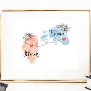 Illinois Estonia Wall Art / Illinois Estonia Print / Estonia Illinois Decor / Two State Print / State Decor