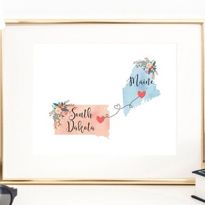 Maine South Dakota Wall Art / Maine South Dakota Print / South Dakota Maine Decor / Two State Print / State Decor