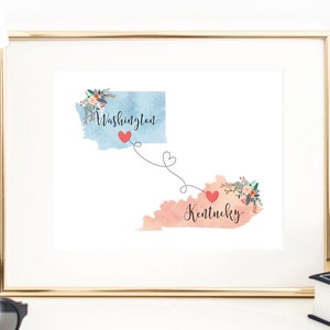 Kentucky Washington Wall Art / Kentucky Washington Print / Washington Kentucky Decor / Two State Print / State Decor