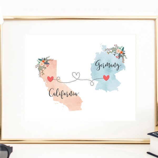 California Germany Wall Art / Germany California Print / Germany Hostess Gift / Moving to California / Going Away to College Gift