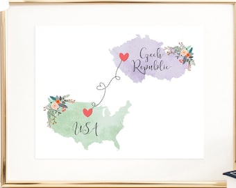USA Czech Republic Wall Art / Czech Republic USA Print / United States Czech Republic Print / Military Gift / Au Pair Gift / Vacation Reveal