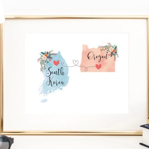 Oregon South Korea Wall Art / South Korea Oregon Print / South Korea Hostess Gift / Moving to Oregon / Going Away Gift