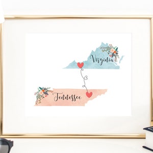 Tennessee Virginia Wall Art / Tennessee Virginia Print / Virginia Tennessee Decor / Two State Print / State Decor