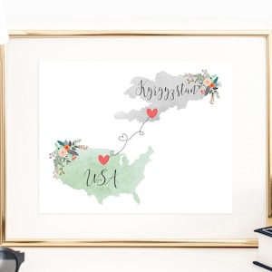 USA Kyrgyzstan Wall Art / Kyrgyzstan USA Print / United States Kyrgyzstan Print / Trip Reveal Print / Military Gifts / Vacation Reveal