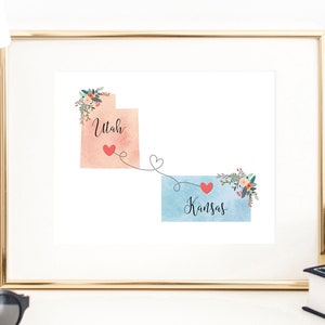 Kansas Utah Wall Art / Kansas Utah Print / Utah Kansas Decor / Two State Print / State Decor