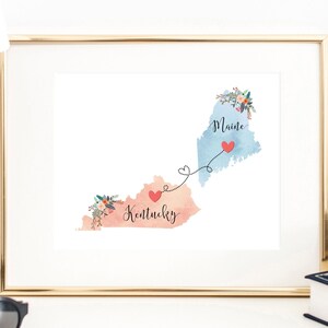 Kentucky Maine Wall Art / Kentucky Maine Print / Maine Kentucky Decor / Two State Print / State Decor