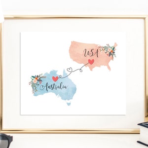 USA Australia Wall Art / Australia USA Print / United States Australia Print / Trip Reveal Print / Military Gifts / Vacation Reveal