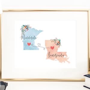 Louisiana Minnesota Wall Art / Louisiana Minnesota Print / Minnesota Louisiana Decor / Two State Print / State Decor