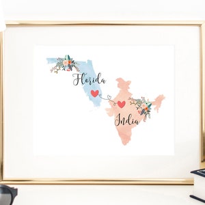 India Florida Wall Art / Florida India Print / Florida Hostess Gift / Moving to India /Going Away to College Gift