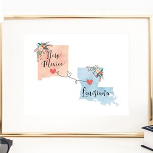 Louisiana New Mexico Wall Art / Louisiana New Mexico Print / New Mexico Louisiana Decor / Two State Print / State Decor