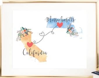 California Massachusetts Wall Art / California Massachusetts Print / Massachusetts California Decor / Two State Print / State Decor