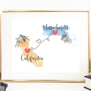 California Massachusetts Wall Art / California Massachusetts Print / Massachusetts California Decor / Two State Print / State Decor