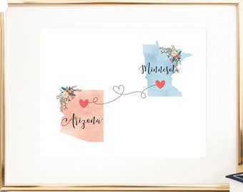 Arizona Minnesota Wall Art / Arizona Minnesota Print / Minnesota Arizona Decor / Two State Print / State Decor