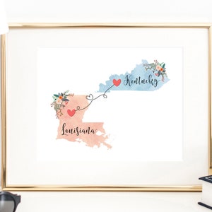Kentucky Louisiana Wall Art / Kentucky Louisiana Print / Louisiana Kentucky Decor / Two State Print / State Decor