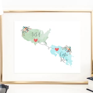 USA Costa Rica Wall Art / Costa Rica USA Print / United States Costa Rica Print / Trip Reveal Print / Military Gifts / Vacation Reveal