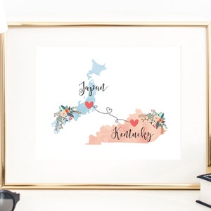 Kentucky Japan Wall Art / Kentucky Japan Print / Japan Kentucky Print / Two State Print / State Decor