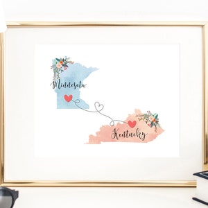 Kentucky Minnesota Wall Art / Kentucky Minnesota Print / Minnesota Kentucky Decor / Two State Print / State Decor
