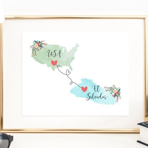 USA El Salvador Wall Art / El Salvador USA Print / United States El Salvador Print / Trip Reveal Print / Military Gifts / Au Pair Gifts