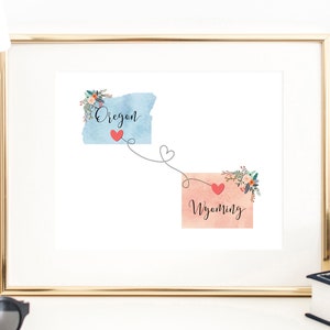 Oregon Wyoming Wall Art / Oregon Wyoming Print / Wyoming Oregon Decor / Two State Print / State Decor