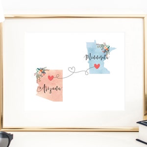 Arizona Minnesota Wall Art / Arizona Minnesota Print / Minnesota Arizona Decor / Two State Print / State Decor