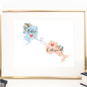 Alaska Ontario Wall Art / Alaska Ontario Print / Ontario Alaska Decor / Two State Print / State Decor