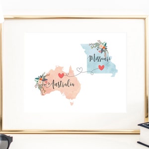 Missouri Australia Wall Art / Australia Missouri Print / Australia Hostess Gift / Moving to Missouri / Going Away to College Gift