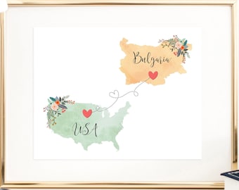 USA Bulgaria Wall Art / Bulgaria USA Print / United States Bulgaria Print / Trip Reveal Print / Military Gifts / Au Pair / Vacation Reveal