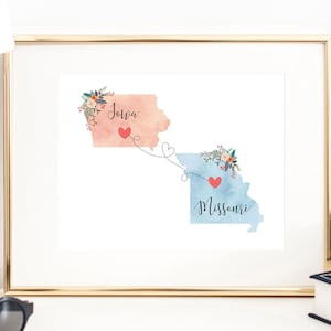 Sztuka ścienna z Iowa w Missouri / Wydruk z Iowa w Missouri / Wystrój z Missouri w Iowa / Wydruk z dwóch stanów / Wystrój stanu