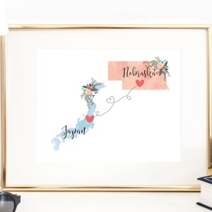 Nebraska Japan Wall Art / Nebraska Japan Print / Japan Nebraska Print / Two State Print / State Decor
