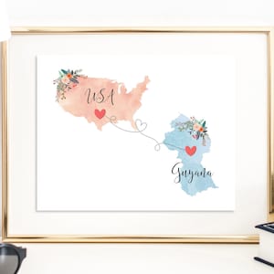 USA Guyana Wall Art / Guyana USA Print / United States Guyana Print / Trip Reveal Print / Military Gifts / Au Pair Gift / Vacation Reveal