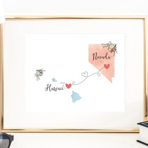 Hawaii Nevada Wall Art / Hawaii Nevada Print / Nevada Hawaii Decor / Two State Print / State Decor