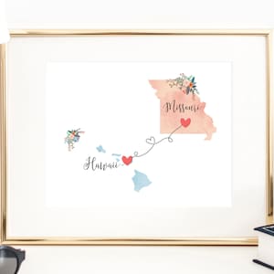 Hawajskie Missouri – grafika ścienna / Hawajskie Missouri – wydruk / Wystrój Missouri – Hawaje / Wydruk z dwóch stanów / Wystrój stanu
