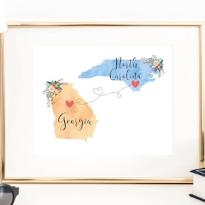 Georgia North Carolina Wall Art / Georgia North Carolina Print / North Carolina Georgia Decor / Two State Print / State Decor