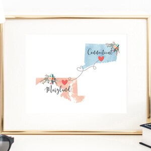 Connecticut Maryland Wall Art / Connecticut Maryland Print / Maryland Connecticut Decor / Two State Print / State Decor
