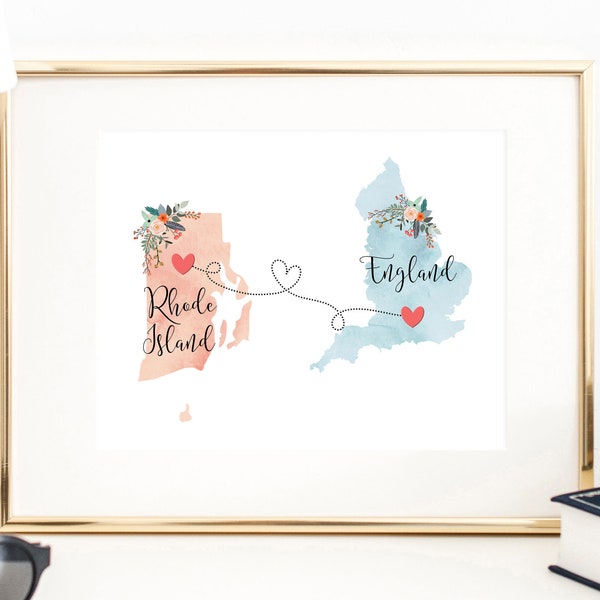 Rhode Island England Wall Art / England Rhode Island Print / England Hostess Gift / Moving to Rhode Island / Going Away to College Gift