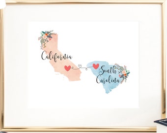 California South Carolina Wall Art / California South Carolina Print / South Carolina California Print / Two State Print / State Decor