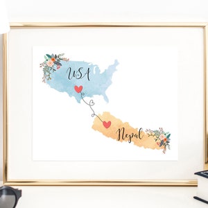 USA Nepal Wall Art / Nepal USA Print / Estados Unidos Nepal Print / Trip Reveal Print / Regalos militares / Regalo de Au Pair / Revelación de vacaciones