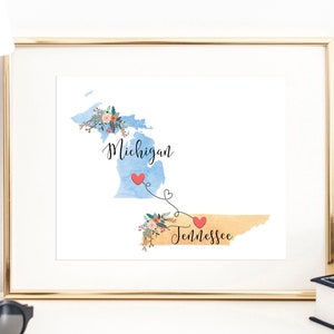 Arte della parete del Michigan Tennessee / Stampa del Michigan Tennessee / Arredamento del Pennsylvania Tennessee / Stampa di due stati / Arredamento dello stato