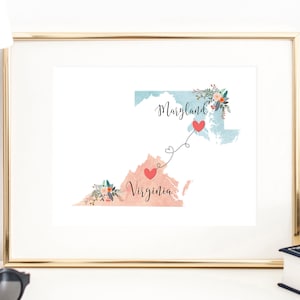 Maryland Virginia Wall Art / Maryland Virginia Print / Virginia Maryland Decor / Two State Print / State Decor