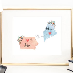 Muurkunst Iowa Maine / Print Iowa Maine / Decor Maine Iowa / Two State Print / Decor Staat