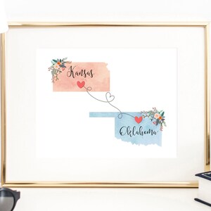 Kansas Oklahoma Wall Art / Kansas Oklahoma Print / Oklahoma Kansas Decor / Two State Print / State Decor