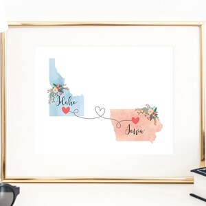 Idaho Iowa Wall Art / Idaho Iowa Print / Iowa Idaho Decor / Two State Print / State Decor