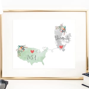 USA Denmark Wall Art / Denmark USA Print / United States Denmark Print / Trip Reveal Print / Military Gifts / Au Pair Gift / Vacation Reveal