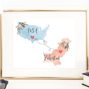 USA Pakistan Wall Art / Pakistan USA Print / United States Pakistan Print / Trip Reveal Print / Military Gifts / Vacation Reveal
