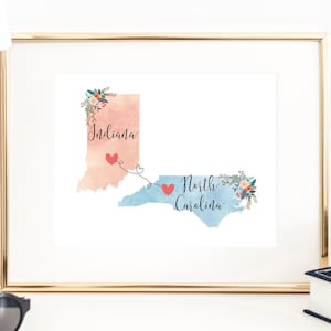Indiana North Carolina Wall Art / Indiana North Carolina Print / North Carolina Indiana Decor / Two State Print / State Decor