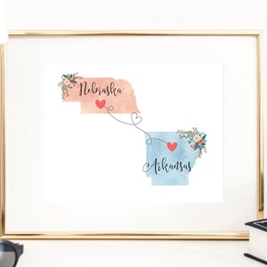 Arkansas Nebraska Wall Art / Arkansas Nebraska Print / Nebraska Arkansas Decor / Two State Print / State Decor