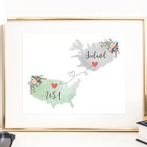 USA Iceland Wall Art / Iceland USA Print / United States Iceland Print / Trip Reveal Print / Military Gifts / Au Pair Gift / Vacation Reveal