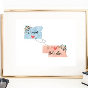 Nebraska Oregon Wall Art / Nebraska Oregon Print / Oregon Nebraska Decor / Two State Print / State Decor