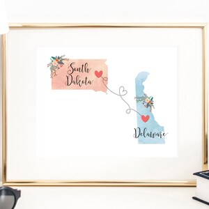 Delaware South Dakota Wall Art / Delaware South Dakota Print / South Dakota Delaware Decor / Two State Print / State Decor